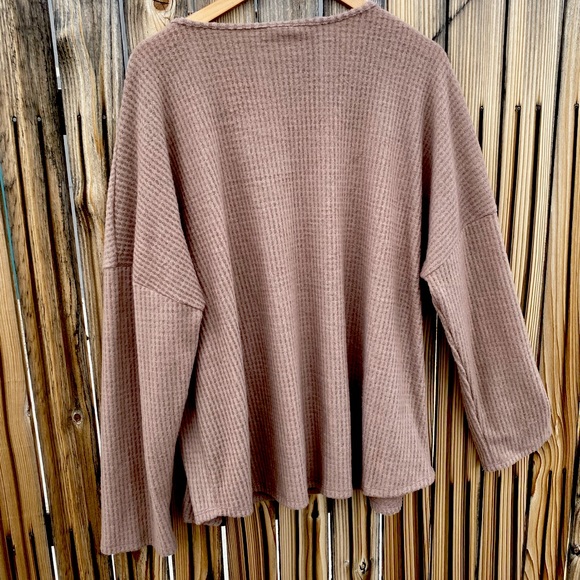 Plus Size Brown Henley Top - Picture 2 of 6